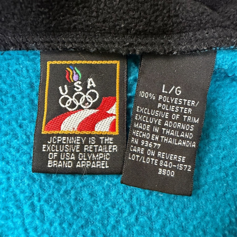 USA Olympic JCPenney Teal Blue Quarter Zip Fleece Pullover Mens Large 90s Retro - Picture 4 of 7